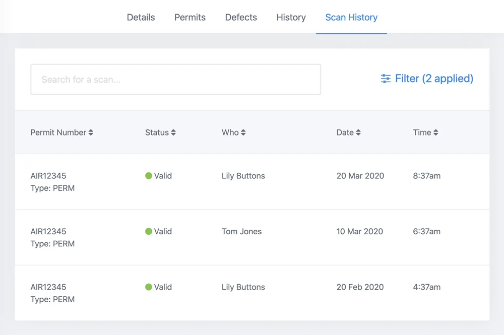 Fleet scan history | AIRDAT Onboard