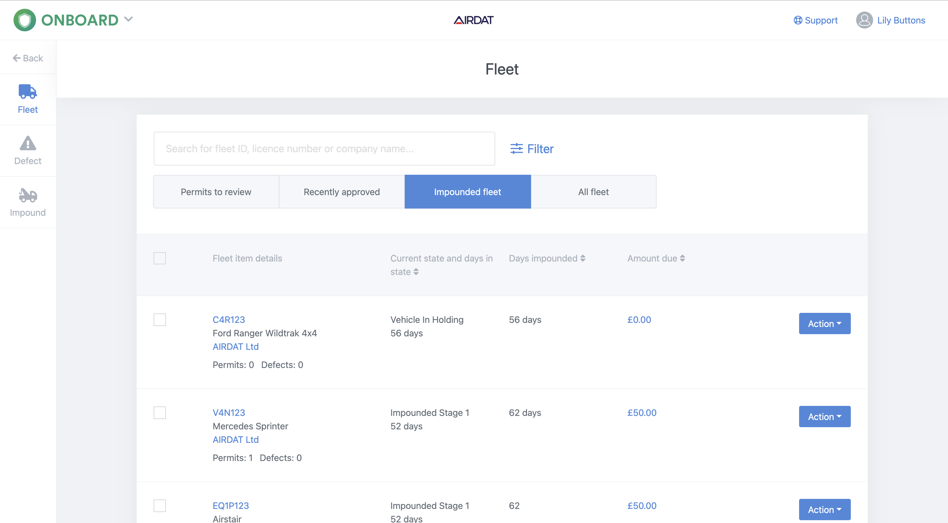 Fleet list Onboard | Airport Compliance System