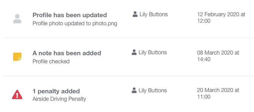 Training profile history | AIRDAT Passport